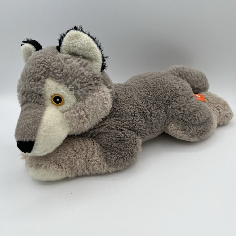 Wild Republic Gray And Tan Wolf 13" Plush Laying Ecokins Embroidered Eyes